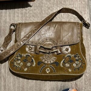Christiana Embroidered Tan Shoulder Bag